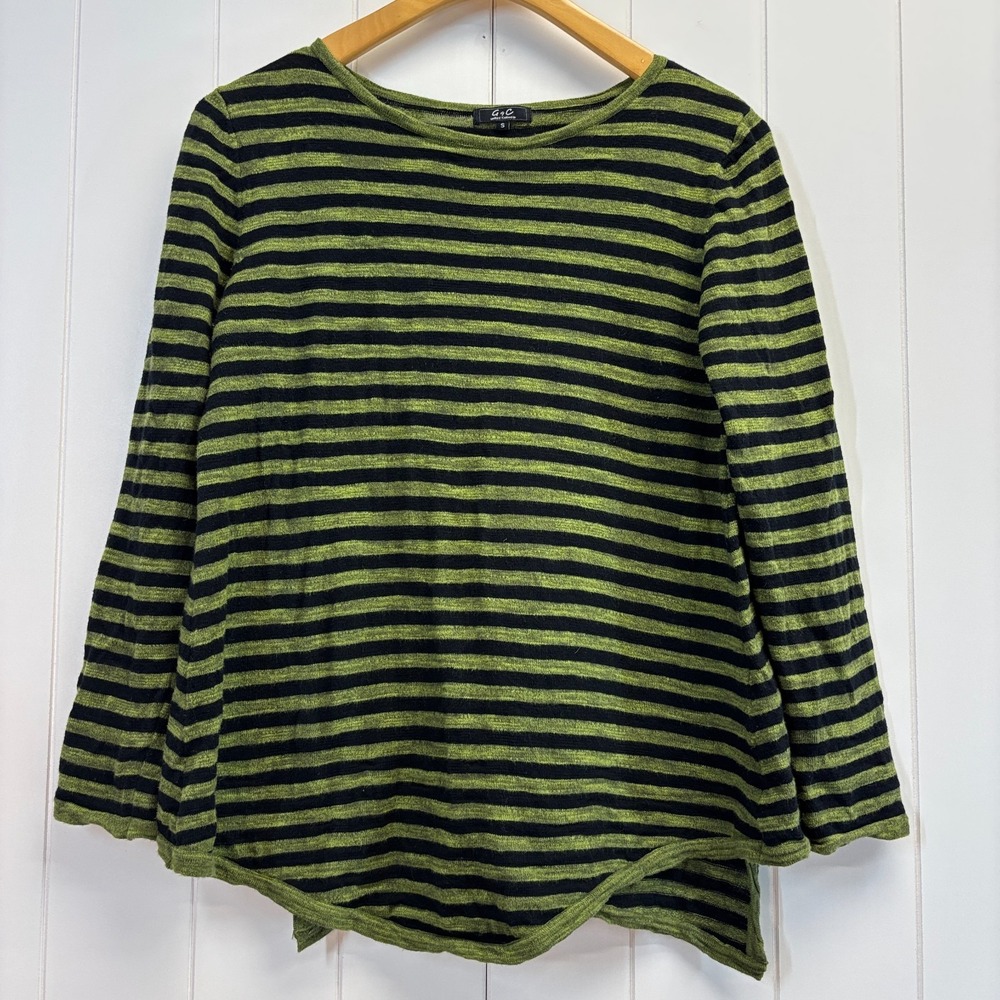 G & C United Knitwear Womens Scandi Lagenlook Striped Cotton Top Size S Comfy